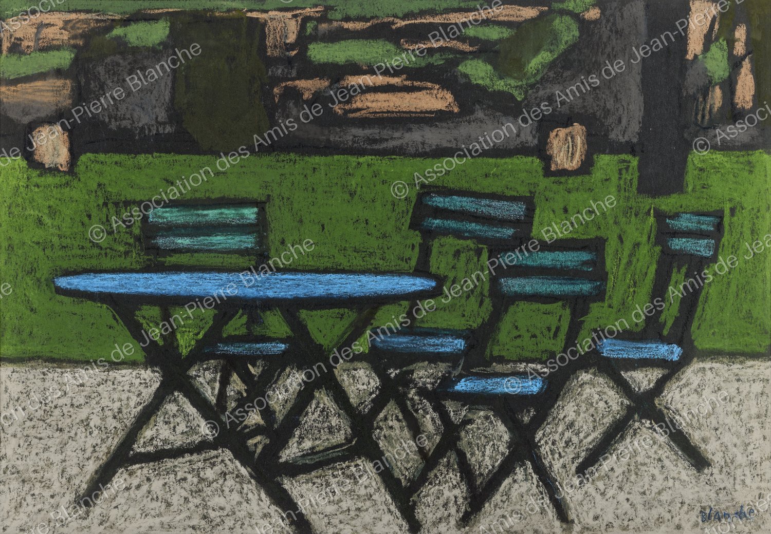 Chaises et table bleue