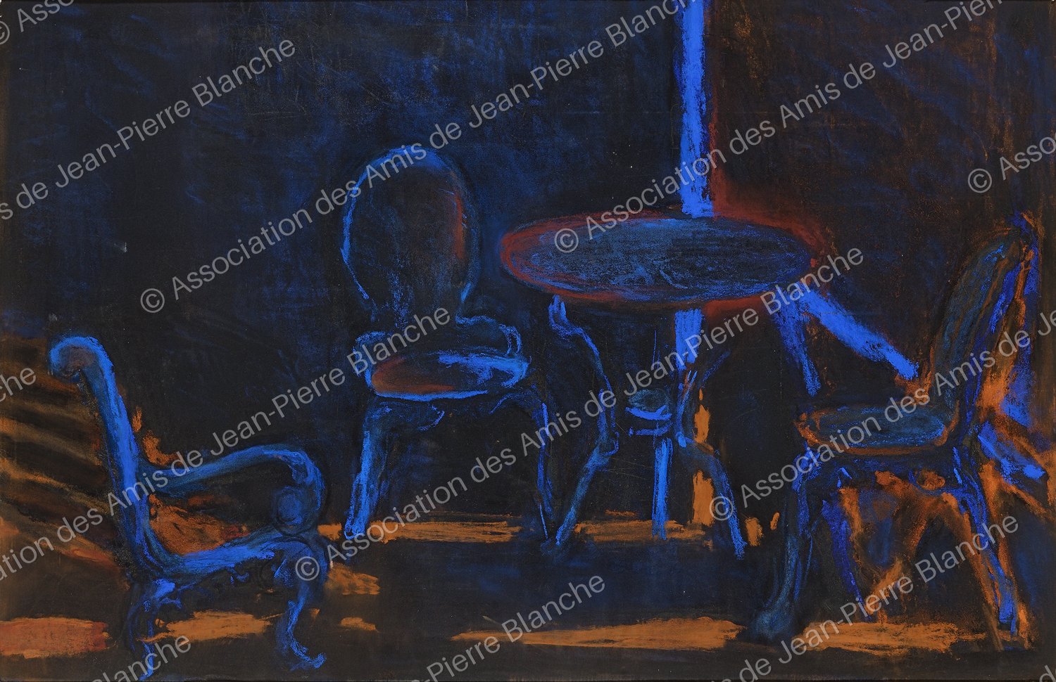 Chaises ocres et bleues